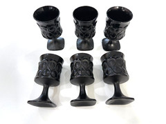 Rare 1970’s Noritake Spotlight Vintage Ebony Black Glass Goblet Lot of 6