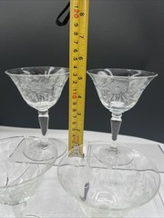 Cordial Goblets Vintage Etched Cocktail Glasses 4 Glasses Flowers And Stems