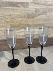 Set of 3 Benson&Hedges Glass Champagne Flutes with Black Stems