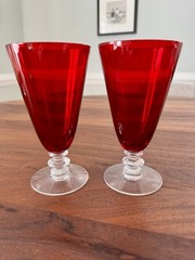2 Morgantown Radiant Ruby Red Stem Footed Ice Tea Tumblers Goblets Glasses