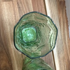 THREE Mid Century MORGANTOWN Green CRINKLE Tumblers 10 oz Glasses 4 1/8″ Tall
