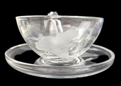 Vintage Fostoria Morning Glory Carved Glass 3-piece Mayo Set