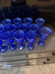 Vintage Cobalt Blue Avon Cameo Goblets Wine Glasses Set of 18