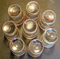 Eight Fine Vintage 1930’s Handmade Striped Diamond Panel Coctail Glasses 4.5″
