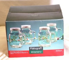 Pfaltzgraff Winterberry Glassware Mason Jars & Lids NIB Set of 4 20 fl. oz.