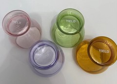 YIELD Retro Millennium 4 Multi-Colored Glasses Goblets Pink Lavender Green Amber