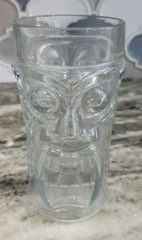 6.25 inch Anchor Hocking Screaming Tiki Clear Glass Polynesian Hawaii Barware