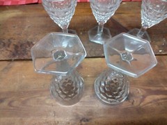 5 Vintage Fostoria American Clear Hex Foot Wine Glasses Stems 4 3/8” 2056