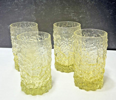 4 Selezione IVV Glacier Ice Bark Tumblers Pale Yellow Gold 5″ Italian Art Glass