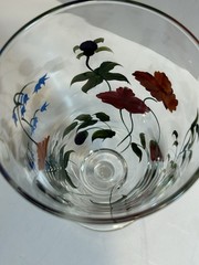 Vintage Oneida Crimson Bloom Hand Painted Hand Blown Floral Ice Tea Glass Set 4