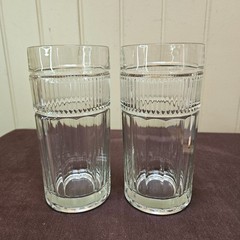 2 Vtg Anchor Hocking Annapolis Flat Iced Tea Clear Pressed Glass Ribbed Panel