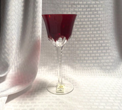 AJKA/DESIGN GUILD WINE GLASS CASED RED CUT TO CLEAR CRYSTAL HUNGARY BOHEMIAN