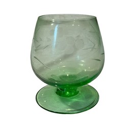 Vtg Glass Bourbon Brandy Sniffer Depression Green Miniature Aperitif Etched
