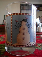 Snowman Double Old Fashioned Glass (es) 12 oz. Debbie Mumm Sakura Blue !