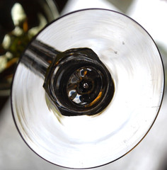 Antique NEEDLE ETCHED GREEN URANIUM GLASS Wine Goblet Clear Bubble In Stem c1900