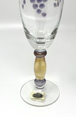 6 Georgio Romanian Crystal GMG Wine Champagne Glasses Etched Grapes Hand Painted