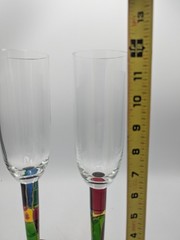 Pair Stimas Romanian Blown Glass 12” Flutes Wine Champagne Stained Glass