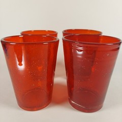 Mexican Bubble Glass Tumblers Two Set of 2 Red Hand Blown Drinking Glasses 4.5in
