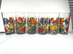 VTG Libbey Tropical Fish Juice Glasses Colorful 8oz each Set Of Six