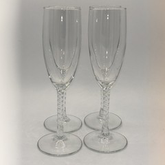 Champagne Flutes 8″ Tall Twisted Stem (Set of 4) Glasses Clear Glass