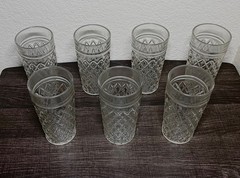 Set Of 7 Quilted Diamond Drinking Glasses Tumblers 16 Oz Vintage 6″ Tall