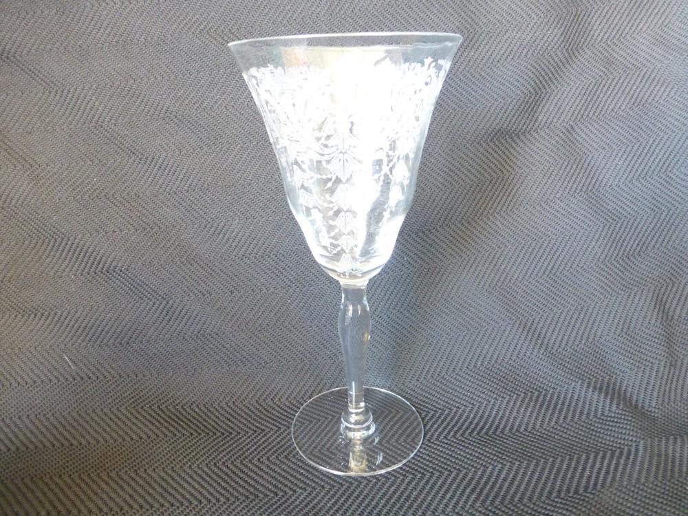 Vintage Morgantown Etched Glass Carlton Pattern Goblet
