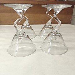 Set of Four Z Stem 6 1/2″ Libbey Martini Glasses Crooked Zig Zag Clear Glass
