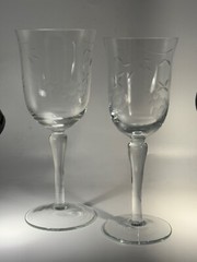 Clear,glass, etched flowers, red&white wine glasses