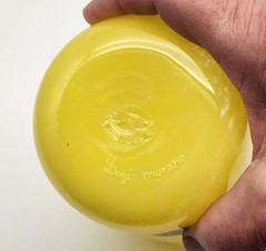 Murano Yellow Signed Glass w/Murrini Vase Il Vetro Dei Dogi Label Hand Blown