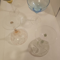 Vintage Set 4 Multi Colors HUGE BOWL Margarita Glasses ETCHED CRYSTAL 7″ Tall