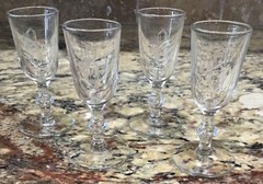 FOUR(4) CRYSTAL CORDIALS ETCHED B MONOGRAM 3 1/2”T Look Unused