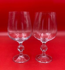 2 Bohemia CLAUDIA Crystal Water Goblets Faceted Stem 6 7/8 inch 15 oz