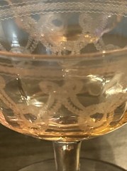 Vntg Etched Glass Set Of 2 Pink Sherbet Dessert Glass Cup Necklace Design C6
