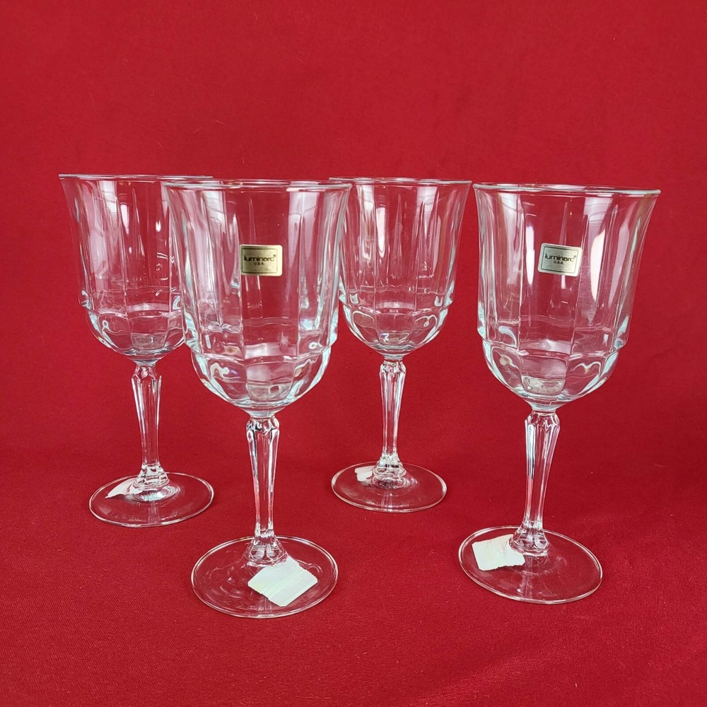 Vintage Luminarc Crystal Goblets (4) / Wine Glasses 8″ Tall -Syracuse Tag