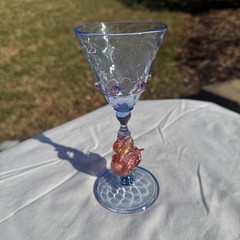 Salviati Murano Swan Stemmed Wine Glass Pink Aventurine Blue Glass Barware VTG