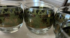 5 Vintage Cera Glass Roly Poly Tumblers Green Band 22k Gold Grapes 3”H Cocktail