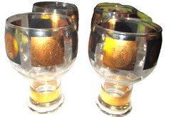 Vintage Federal Glass Cera Beer Goblets Black & Gold Coins Set of 4