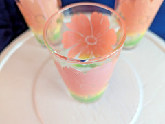 3 Vtg MCM Federal Glass Pink Hibiscus Flower 5″ Tumblers Glasses Summer Floral