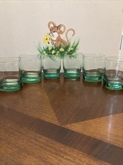 Vtg Libbey Carrington Green DO Fashioned Glass 12 Oz Square Beveled Base Set 6