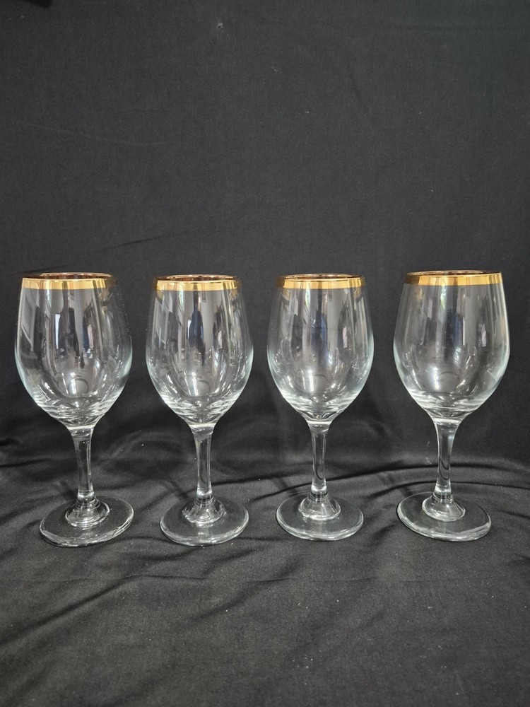 LIBBEY GLASS CLEAR PERCEPTION WITH GOLD TRIM WATER GOBLET SET OF 4