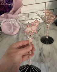 Pink OODLES OF POODLES – 7.5″ MARTINI GLASSES RETRO PARTY Set O2 Hand painted