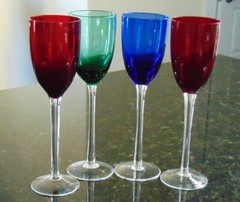 Set of 4 Crystal Wine Glasses Ruby Red Green and Cobalt Blue 6 oz