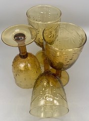 4 Baroque Amber by GLOBAL AMICI Water Goblets Handblown Raised Design EC