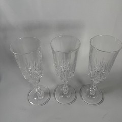 3 Italian Vintage Capri Crystal Champagne Flutes Optic Diamond Cut Faceted Stem
