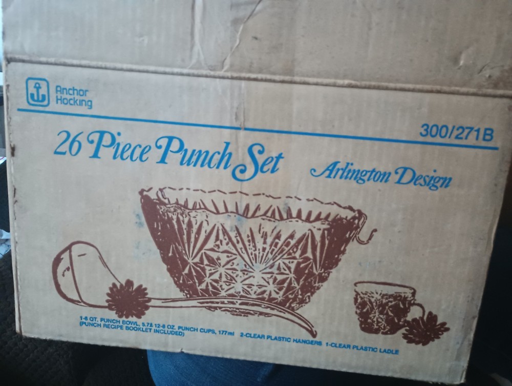 Anchor Hocking Arlington 26pc Punch Bowl Set 8qt Clear Glass No Ladle