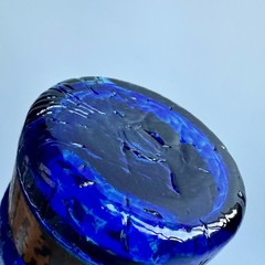 Unique Handblown Cobalt Blue Glass Copper Band Cup Tumbler Vase Art 5.75″ Tall