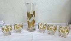 6 Piece Set Of Vintage Culver Cocktail Footed Glass Set 22K Gold Butterfly RARE