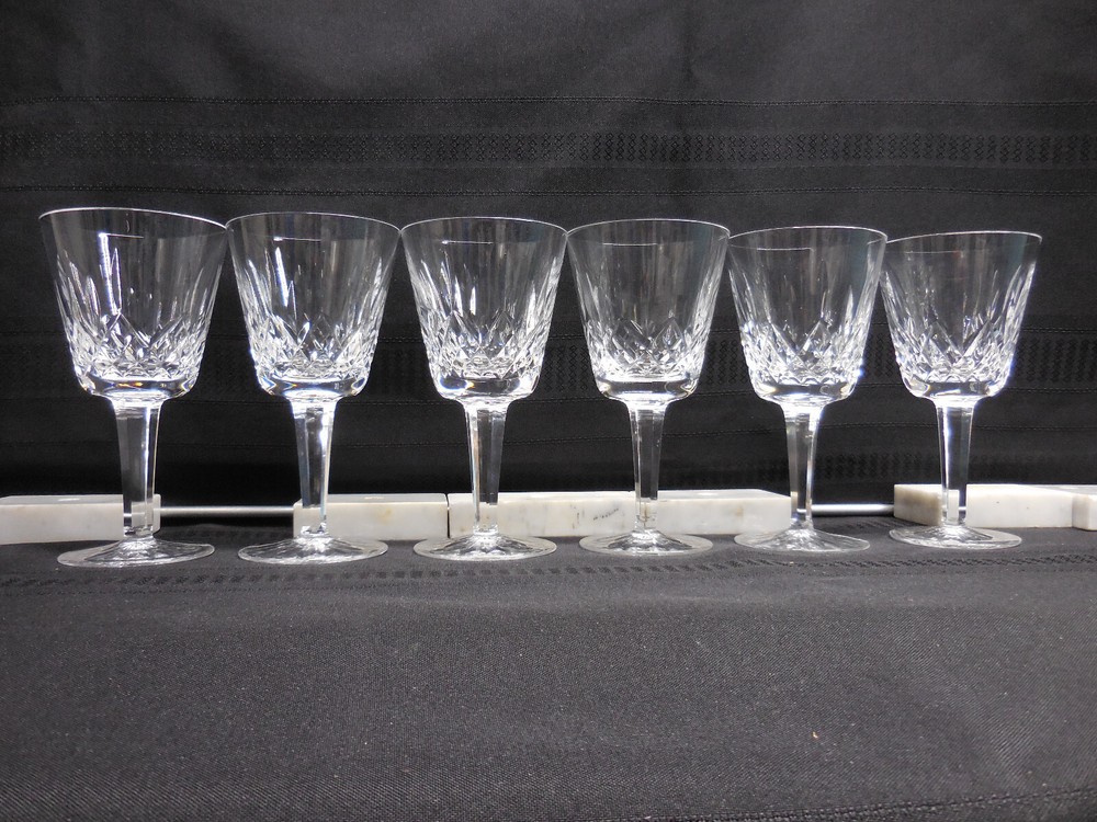 Waterford crystal (6), Vintage original (faceted stem) Lismore, 4.4 oz Clarets