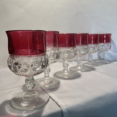 SET OF 6 King’s Crown Ruby Red Flash Thumbprint Water/Wine Goblets 5.5″ Vintage
