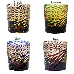 Japanese Edo Kiriko Crystal Whiskey Glasses Hand Cut To Blue 9oz Gift Packing